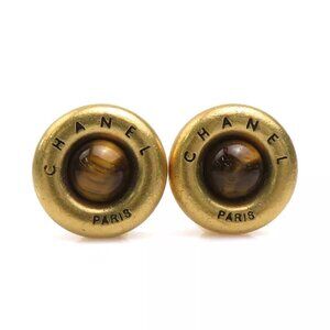 Auth CHANEL Vintage Earrings Gold Metal -